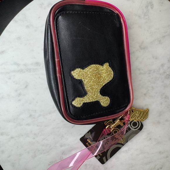 NWT LOOOQ NYC‎ Pouch Wristlet Gold Poodle Mirror Black Pink Trim Travel Case - Picture 6 of 6